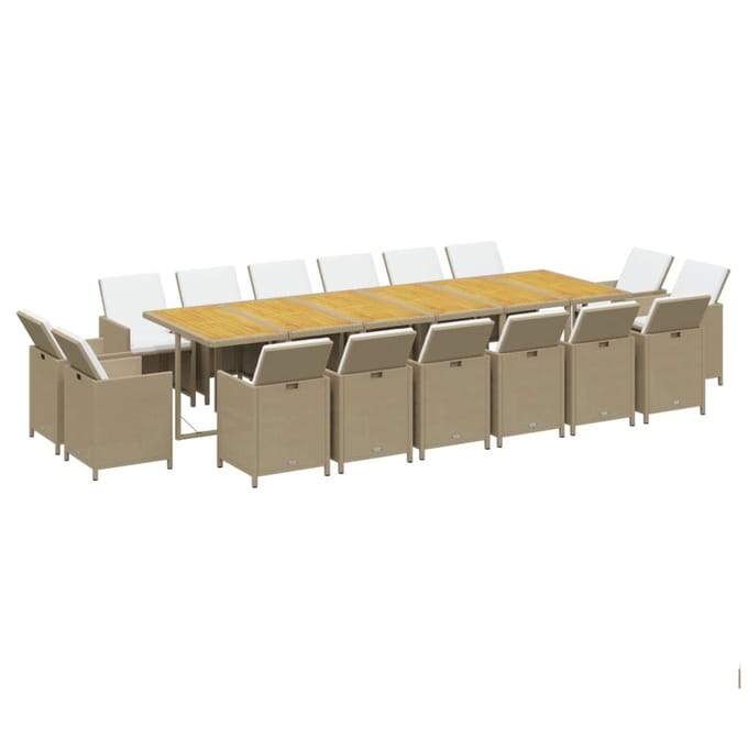vidaXL - 17-delige - Tuinset - met - kussens - poly - rattan - beige