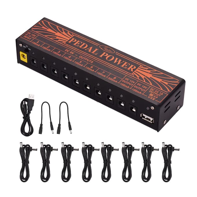 Rowin Compact Size Gitaar Effect Voedingsstation 10 Geïsoleerde DC US Plug zwart