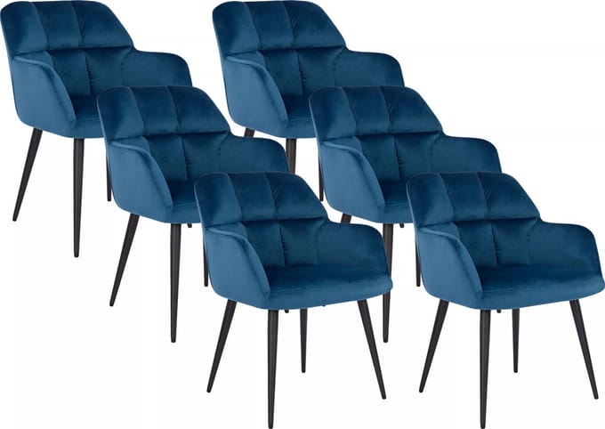 Vente-unique Set van 6 stoelen PEGA - Met armleuningen - Fluweel en metaal - Grijs