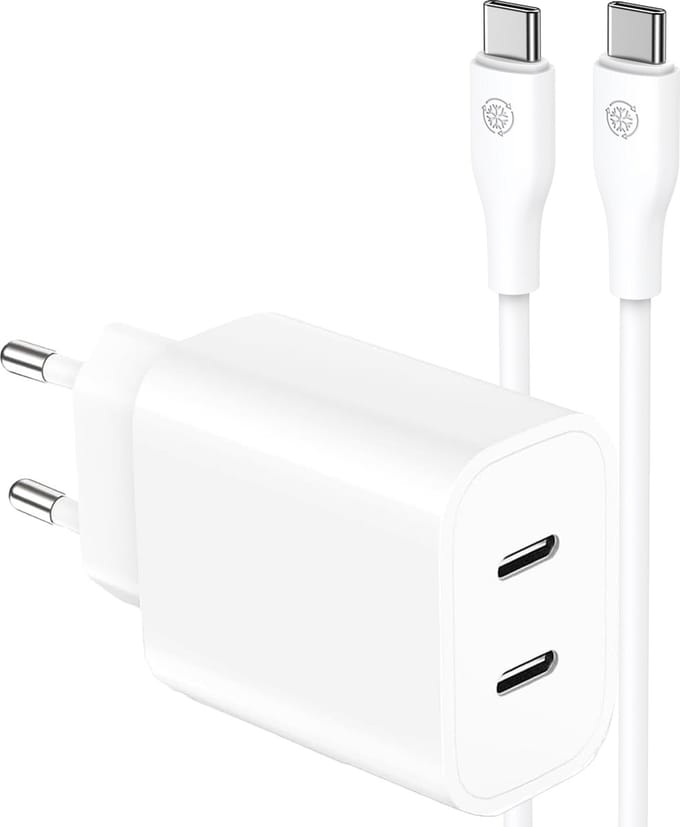 Usb-C Snellader 2 Poorten Set 1 Meter - Usb-C Oplader - Snellader telefoon / tablet / laptop - Usb C Power Adapter - Fast Charger - Dubbele usb Stekker