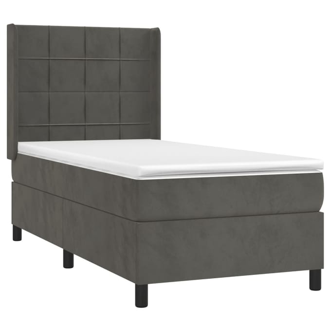 vidaXL - Boxspring - met - matras - fluweel - donkergrijs - 90x200 - cm