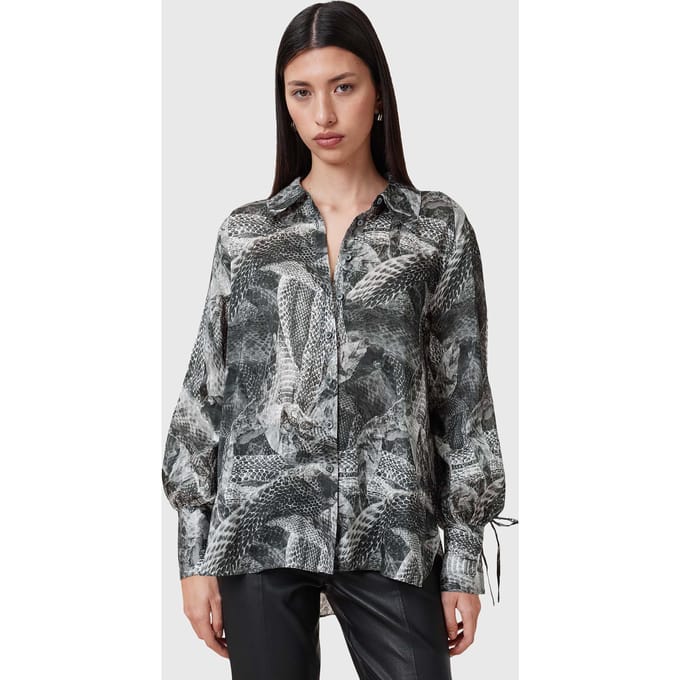 AllSaints Leyla Shirt Evolve Slate Grey Maat: 2 | Overhemden Outlet | Dames | Grijs