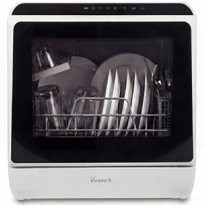 Ventux® Mini Vaatwasser Incl. App – Afwasmachine – 5 Programma’s – 900 Watt – 42,5 x 42,8 x 45,8 cm - Wit