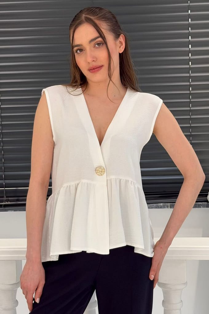 V-hals Knoploze Mouwloze Blouse