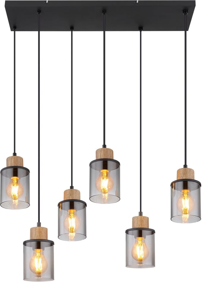 Globo - hanglamp - Reid - zwart - glas - grote eettafellamp - E27 - 15707-6H