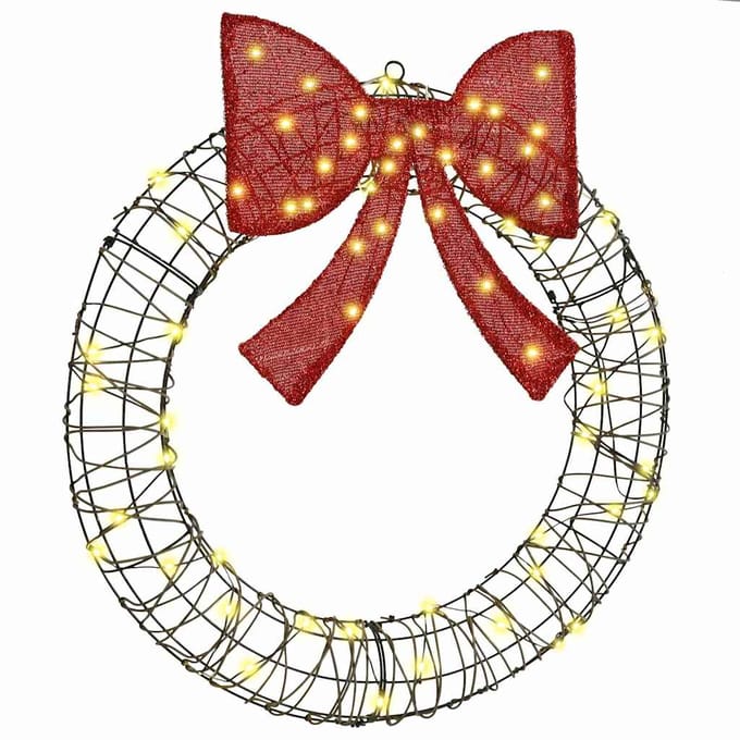 Couronne avec 60 LED Blanc Chaud 75 x 75 x 8 cm Rotin
