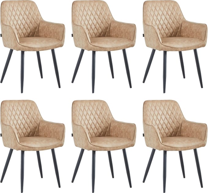 Colenis® - Beverly Eetkamerstoel – Set van 6 – Sand - Microvezel – Industrieel & Comfortabel - Met Armleuning