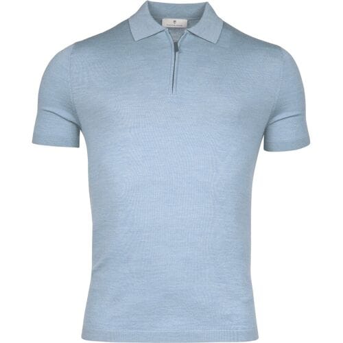 Thomas Maine Pullover Polo Fine Merino Single Knit Half Zip Licht Blauw / male