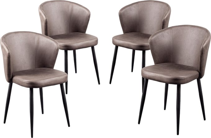 Lina® Wave Eetkamerstoelen Antraciet - Set van 4 - Microfiber