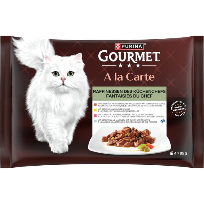 4x85g Eend/Gevogelte/Sardientjes/Forel Gourmet à La Carte Kattenvoer