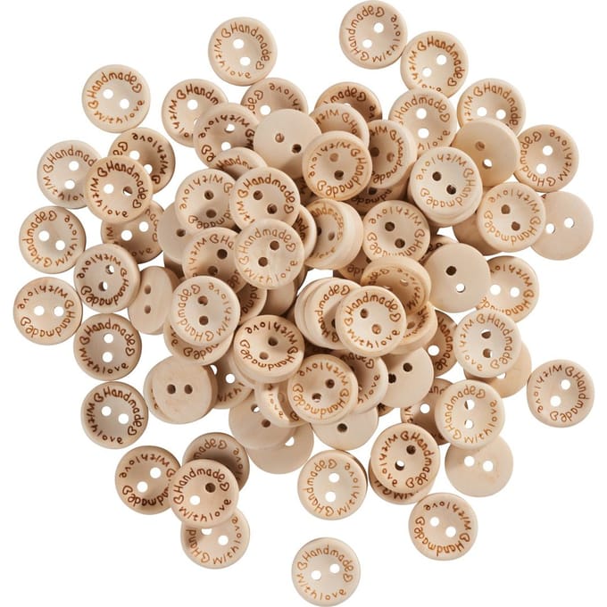 VBS Houten knopen "Handmade with love", 100 stuks - Ø 15 mm