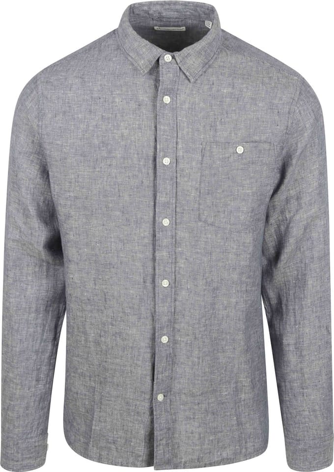 KnowledgeCotton Apparel Overhemd Linnen Vintage Indigo - Maat L - Heren - Overhemden Casual