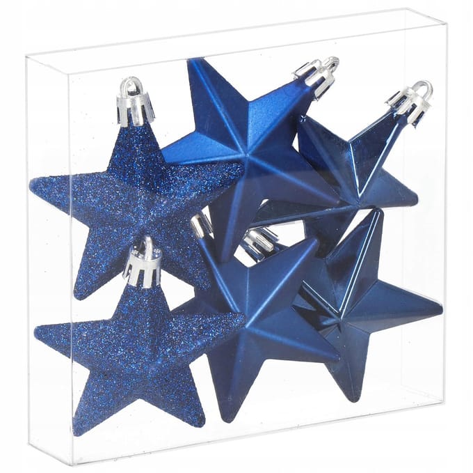 6x Blauwe Ster Kerstballenset - Unbreekbaar & Stijlvol
