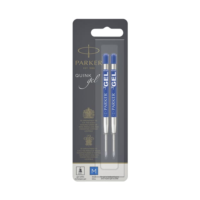 Parker gelpen vulling | medium punt (0,7 mm) | blauwe QUINK inkt | 2 stuks
