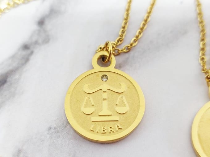 Mei's - Muse Zodiac Weegschaal - ketting dames - RVS goud - 45 t/m 50 cm