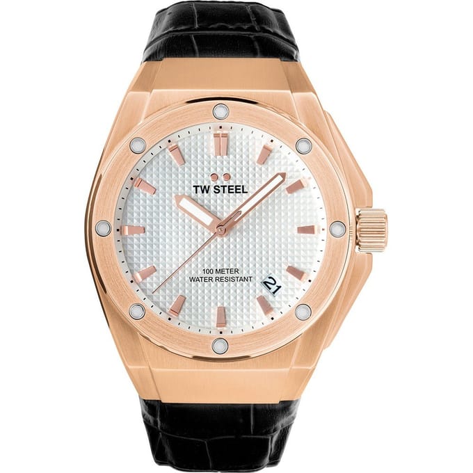 TW Steel TWCE4109 3H CEO Tech Rosé Steel Zwart Leer 44mm