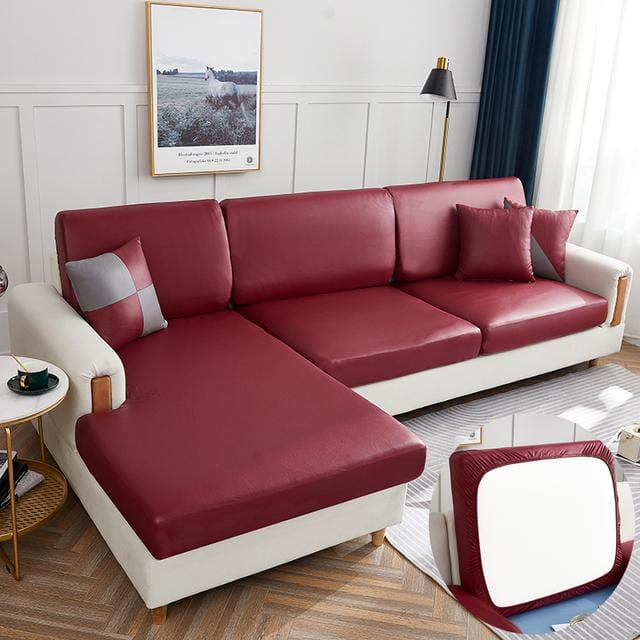 Housse de protection de meubles en Pu imperméable, housse de coussin de canapé d'angle, housse de coussin de siège élastique, couleur unie back cushion rouge vin