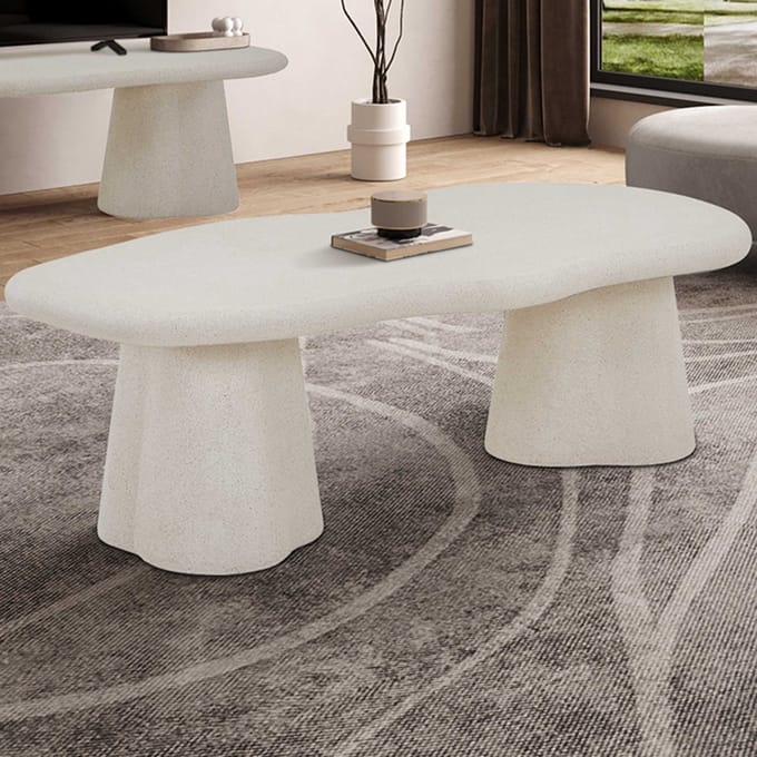 Faro Organische Salontafel – 130 x 70 cm – Beige Cementlook – Afgerond Design