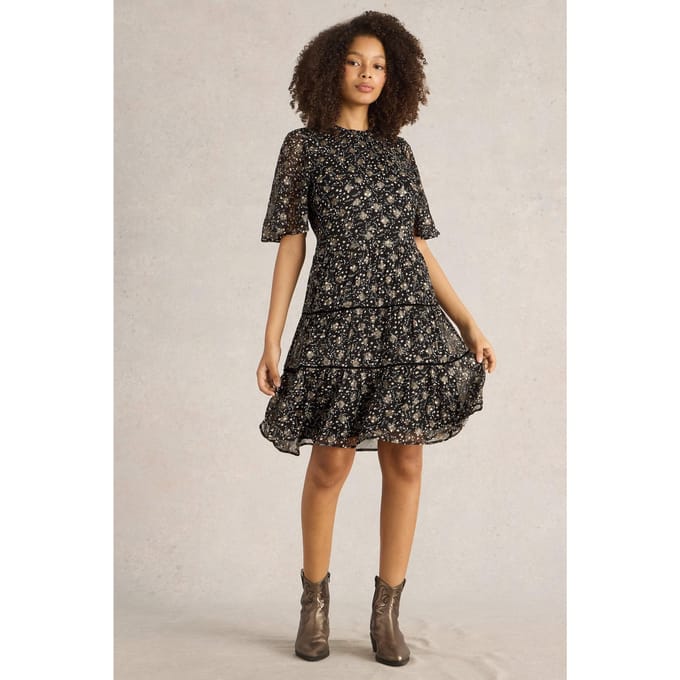 White Stuff Erin Metallic Dress Black Multi Taglia: 20 | Abiti Midi Outlet | Donna | Nero