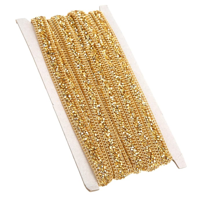 Ruban Strass 1,5 cm Large Doré Auto-adhésif 5 Yards Ruban Bricolage pour Couture Mariage beige