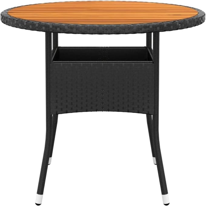 Ronde Tuintafel Ø80 cm Acaciahout en Poly Rotan Grijs - Stevig Buitenmeubel