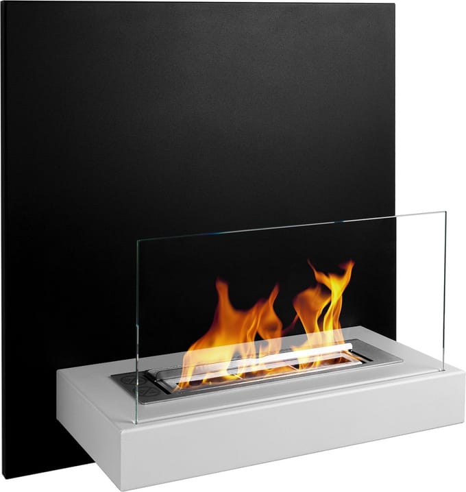 Hangende bio-ethanol haard BOARD zwart-wit – moderne wandhaard met glas en 0,35L brander