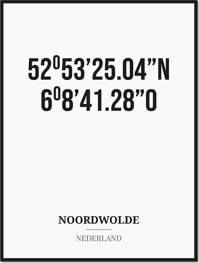 Poster/kaart NOORDWOLDE met coördinaten