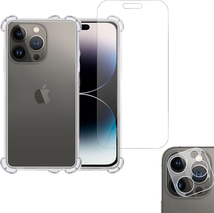 Hoesje geschikt voor iPhone 14 Pro Shockproof + Screenprotector + Camera Beschermglas – Gehard Glas Cover