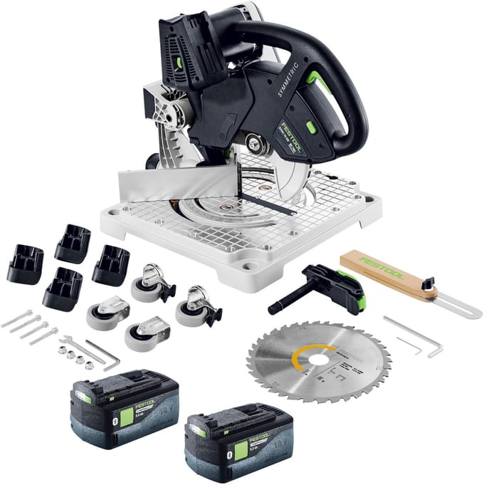 Festool SYMC 70 EB-Basic SYMMETRIC accu-plintzaag 36 V ( 2 x 18 V ) 216 mm + 2x accu 5,0 Ah - zonder oplader