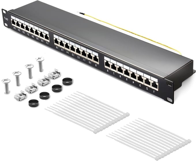 24-poorts Patch Panel voor Gigabit Netwerk, RJ45 Afgeschermd, Rack Mount en Server Mount voor Efficiënte Netwerkverbindingen