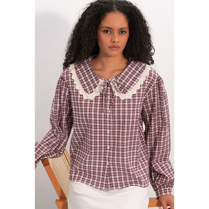Dames Ruit Viscose Poplijn Shirt