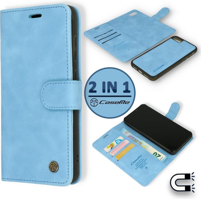 Casemania Hoesje Geschikt voor Apple iPhone 7 Plus & 8 Plus Sky Blue - 2 in 1 Magnetic Book Case
