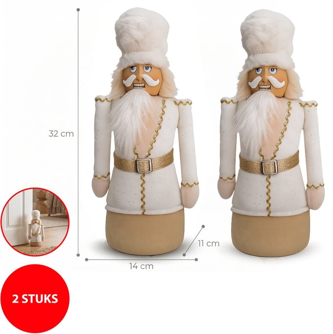 Sorprese Deurstopper Notenkraker Wit - Set van 2 - Deurstoppers voor Binnen - 32 x 14 x 11 cm