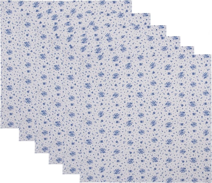 Clayre & Eef Servetten Katoen Set van 6 40x40 cm Wit Blauw Katoen Roosjes