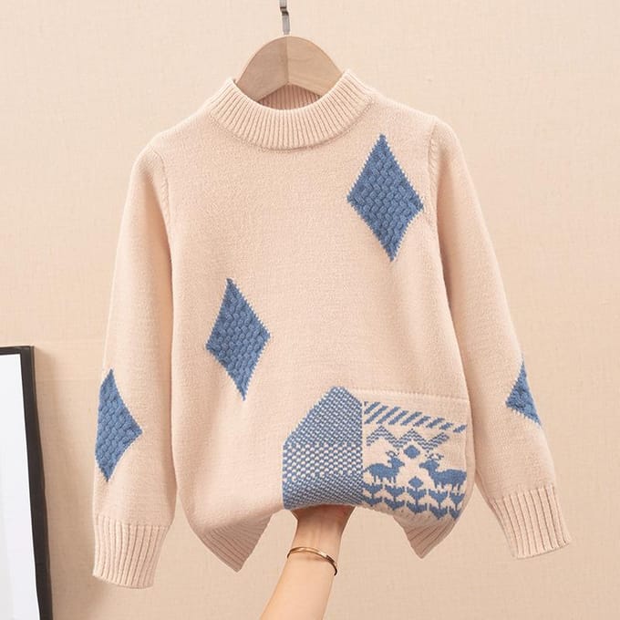 Jongenspullover met contrasterende kleuren en warme basis, winter kinder dikke en pluche gebreide trui 170