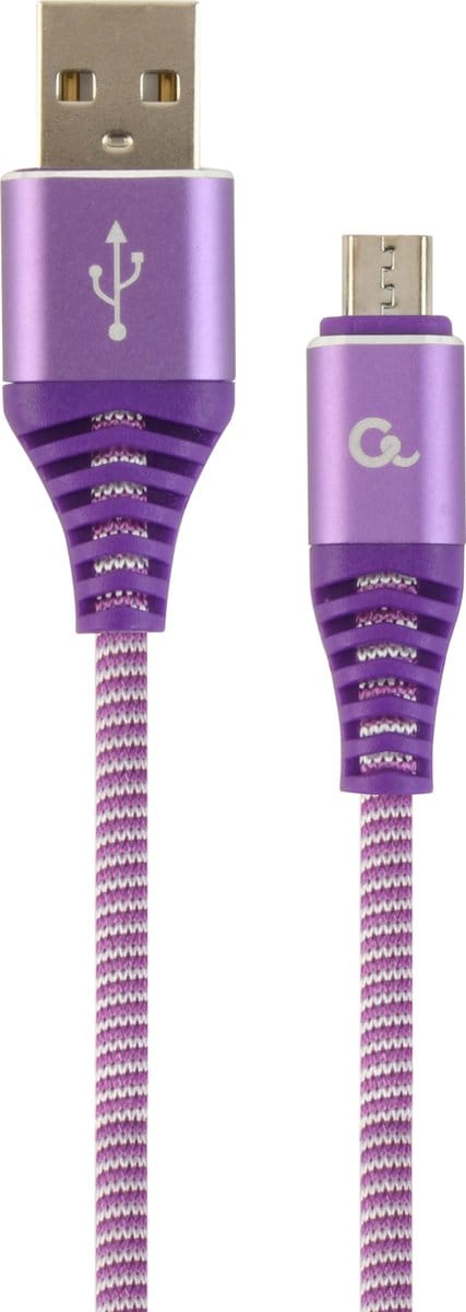 Premium micro-USB laad- & datakabel 'katoen', 1 m, paars/wit