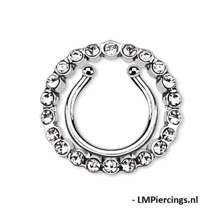 Fake tepelpiercing Gem clip wit - LMPiercings