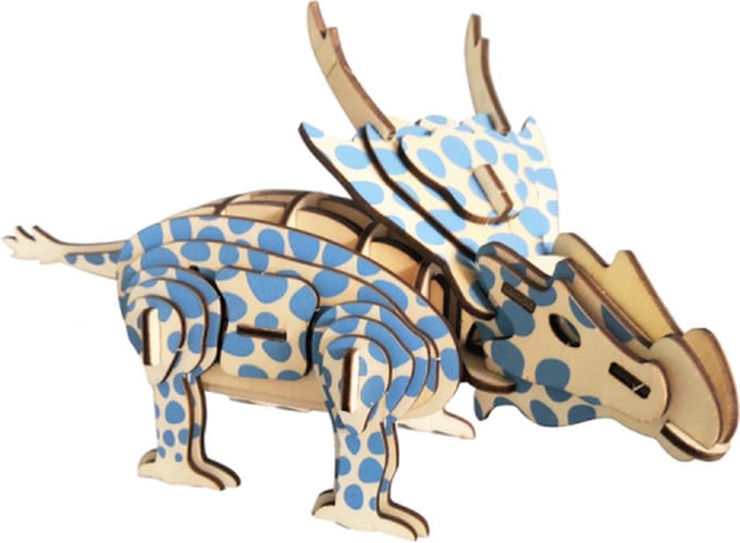 Bouwpakket 3D Puzzel Achelousaurus Dino Dinosaurus van hout- gekleurd