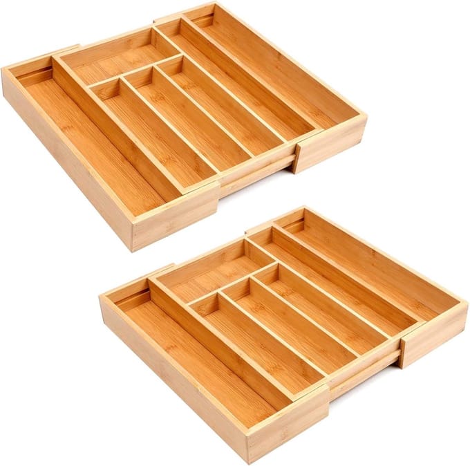 Bamboe bestekbak - Lade organizer - Keuken lade indeling - Uittrekbaar met variabele vakken - 255 - 395 x 355 cm