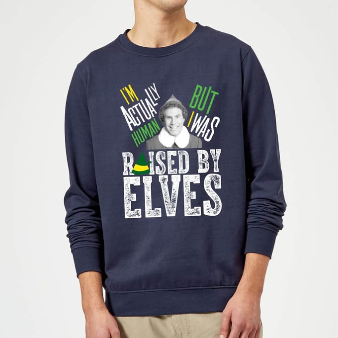 Elf Raised By Elves Christmas Jumper - Navy - M