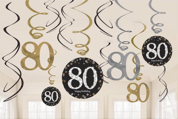 Amscan - Sparkling Celebrations - Swirl Decoratie 80 Goud (12 stuks)