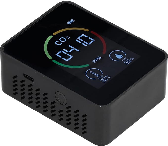 Kooldioxidedetector - Luchtkwaliteitsmonitor - Binnenklimaat Meten - Realtime Weergave - 9x7x4 cm - Zwart