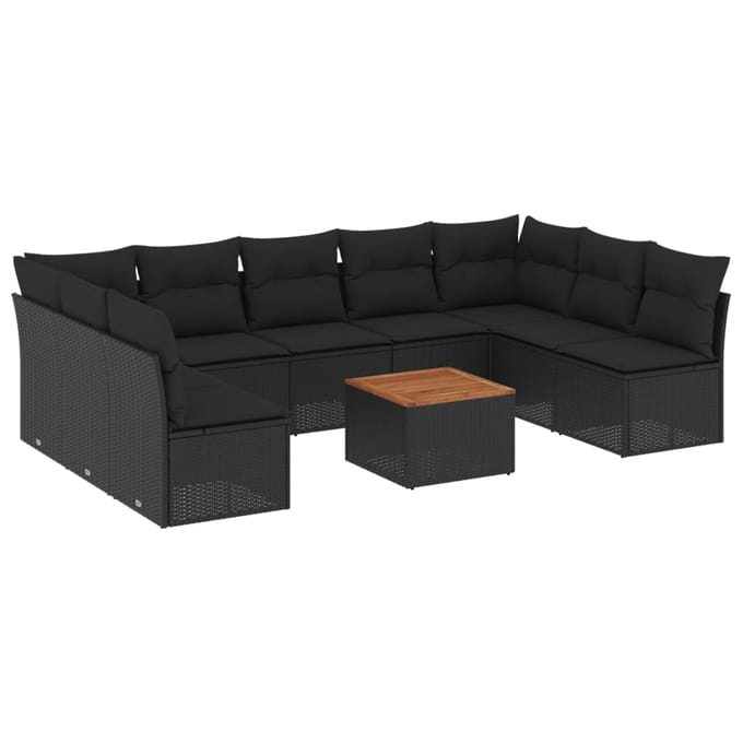 vidaXL - 10-delige - Loungeset - met - kussens - poly - rattan - zwart