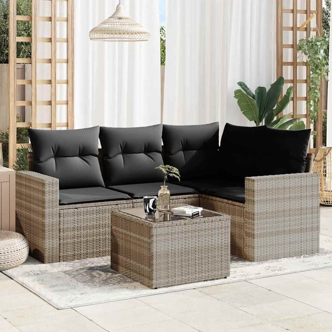 vidaXL - 5-delige - Loungeset - met - kussens - poly - rattan - lichtgrijs
