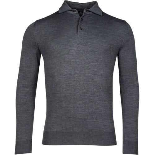 Baileys Trui Merino Blend Pullover Polo Collar Buttons Single Knit Dark Grey / male