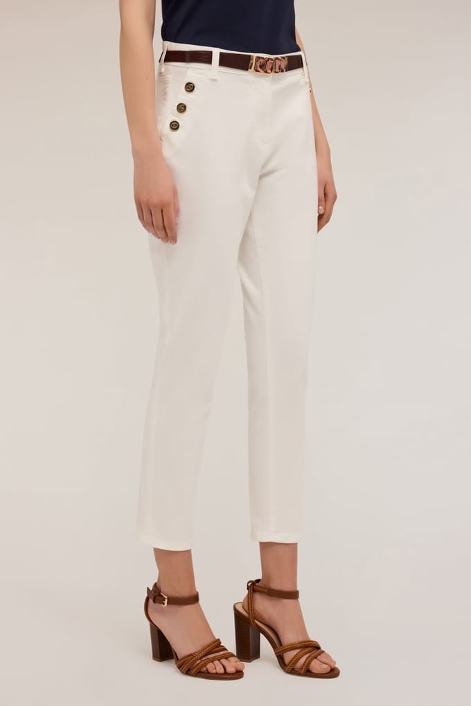 Motivi Regular Trousers With Metal Buttons White Größe: 44 | Stoffhosen Outlet | Damen | Weiß