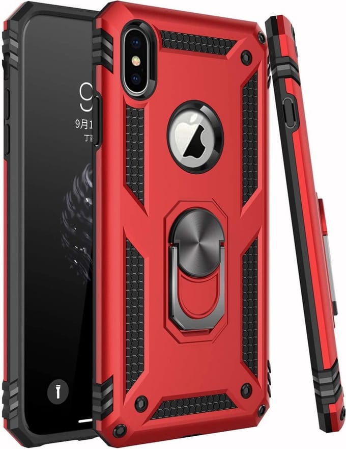 Anti-Shock Hybrid Ring Armor Hoesje - Geschikt voor: iPhone XS Max  - rood