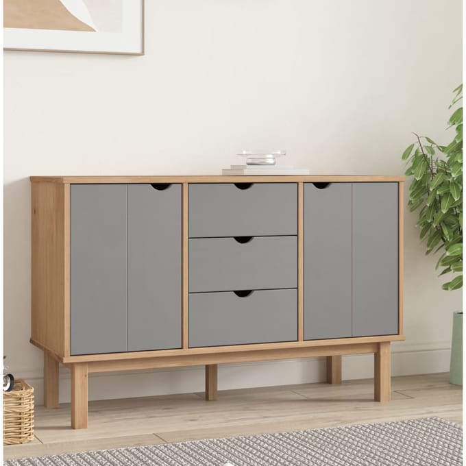 vidaXL - Dressoir - OTTA - 113,5x43x73 - cm - massief - grenenhout - bruin - en - grijs