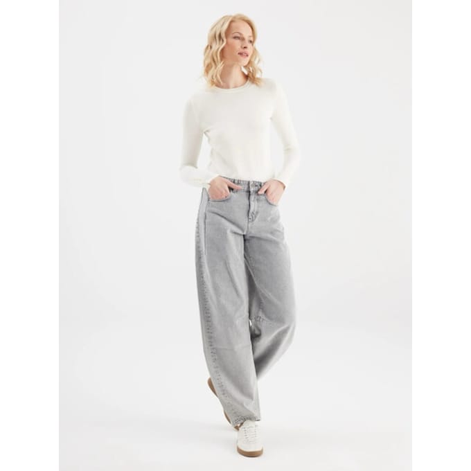 Cup of Joe Mid waist balloon jeans; %100 co; 317 grey denim