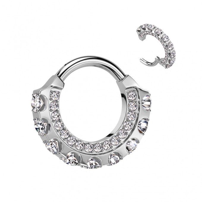 Piercing titanium forward front en inside steentjes 1.2x8 - zilver - LMPiercings